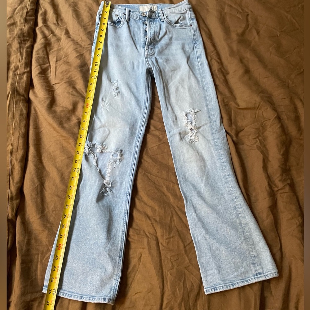 MOTHER Light Blue Distressed Kick Flare Jeans